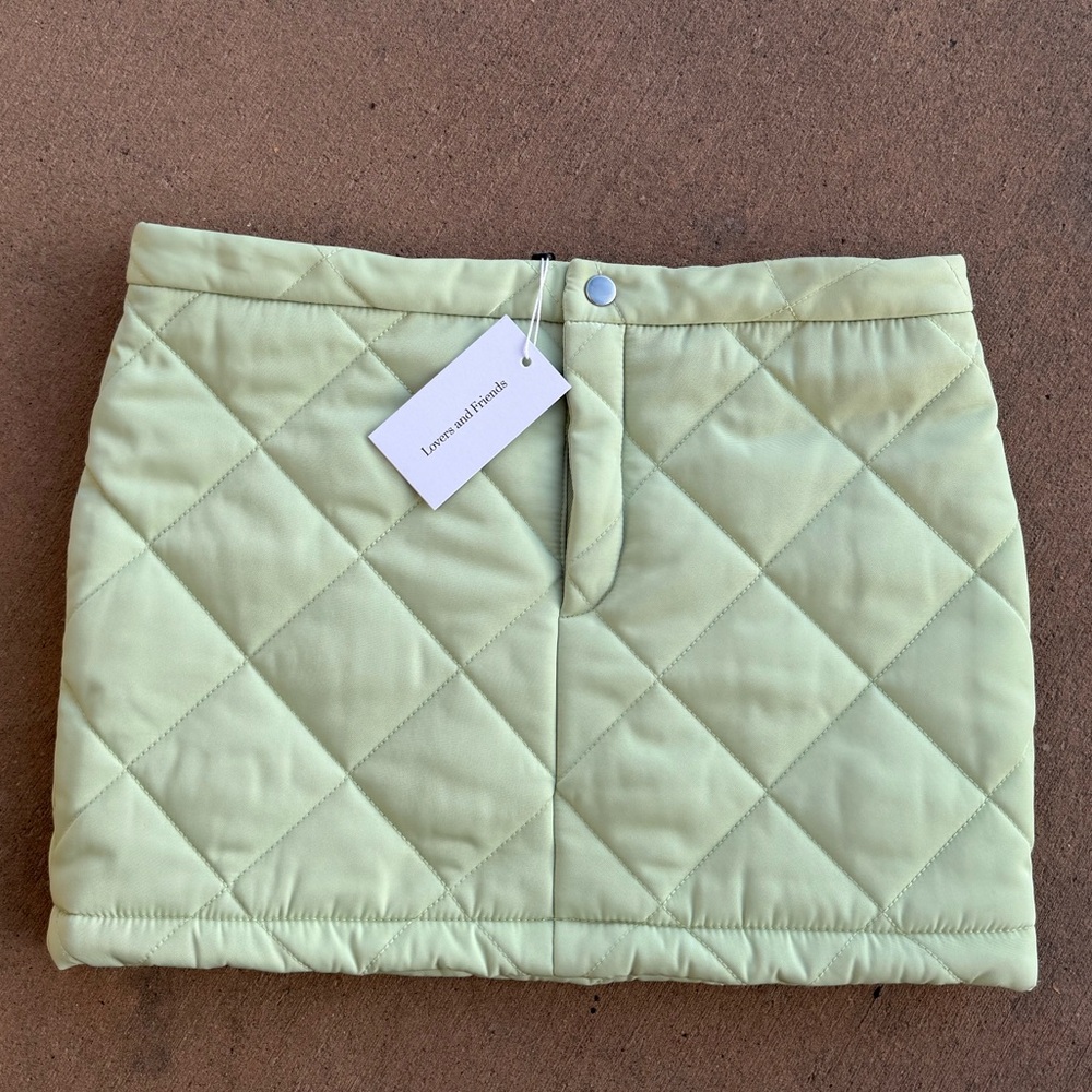 Lovers + Friends Light Green Quilted Mini Skirt